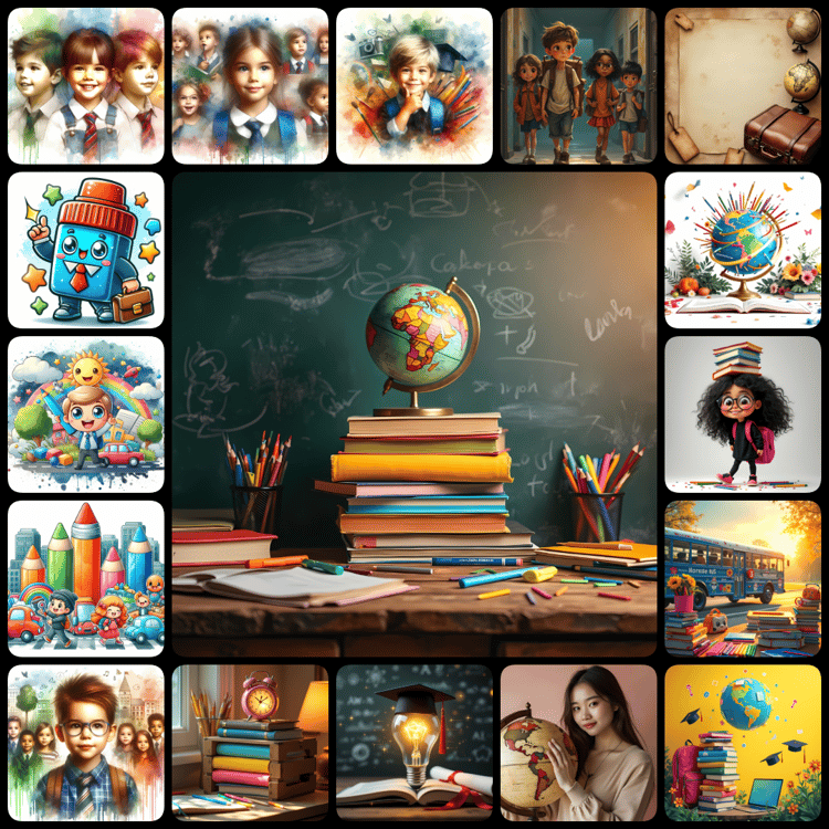 300 FREE high-quality back-to-school-themed JPG images in 2048px+ resolution and 300 DPI. Featuring diverse art styles, classrooms, stationery, and playful scenes, these vibrant visuals are perfect for creative projects and more.   back to school images,