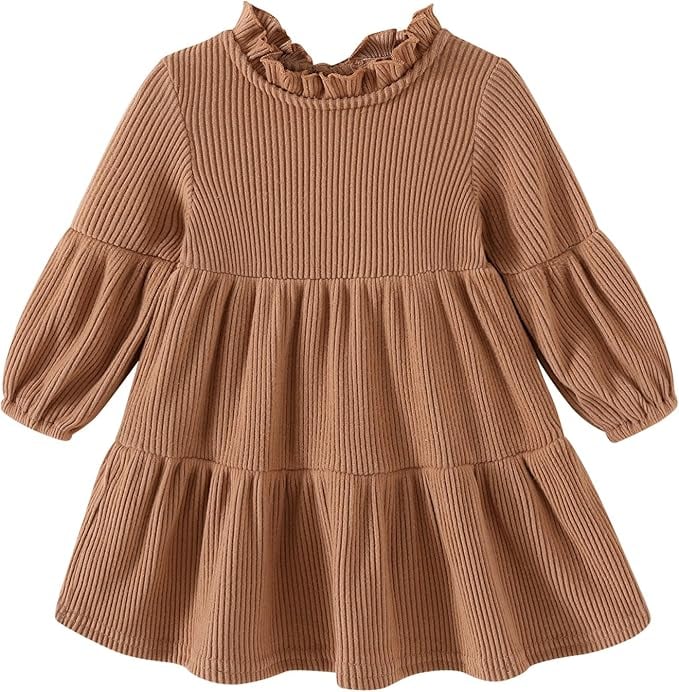 Toddler Kids Baby Girl Dress Lantern Long Sleeve Solid Color Casual Dresses Girls Fall Winter Outfit Clothes