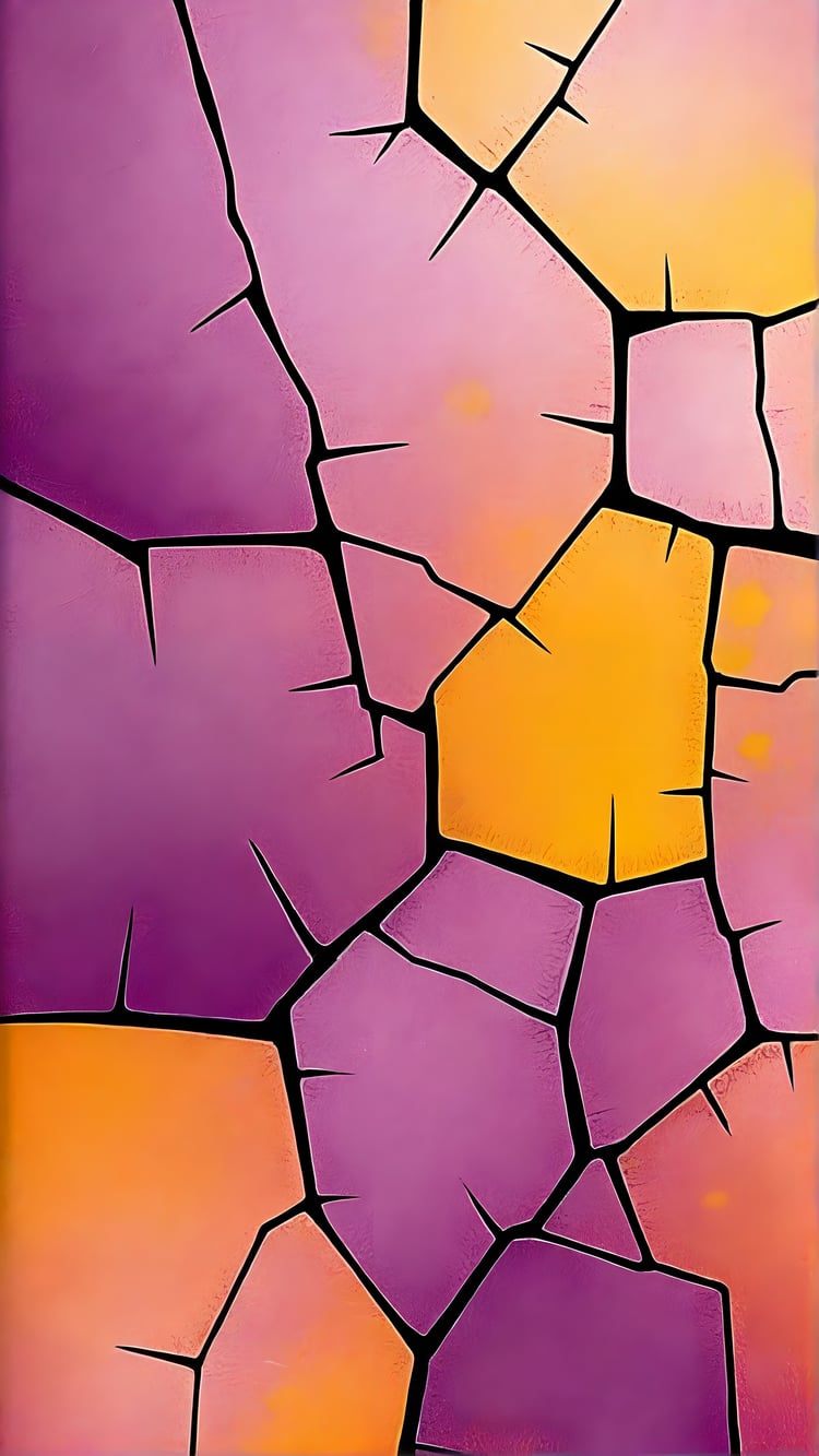 Abstract design featuring purple and yellow cracked paint, creating a textured and bold artistic look. Perfect for digital backgrounds, creative projects, and modern designs.