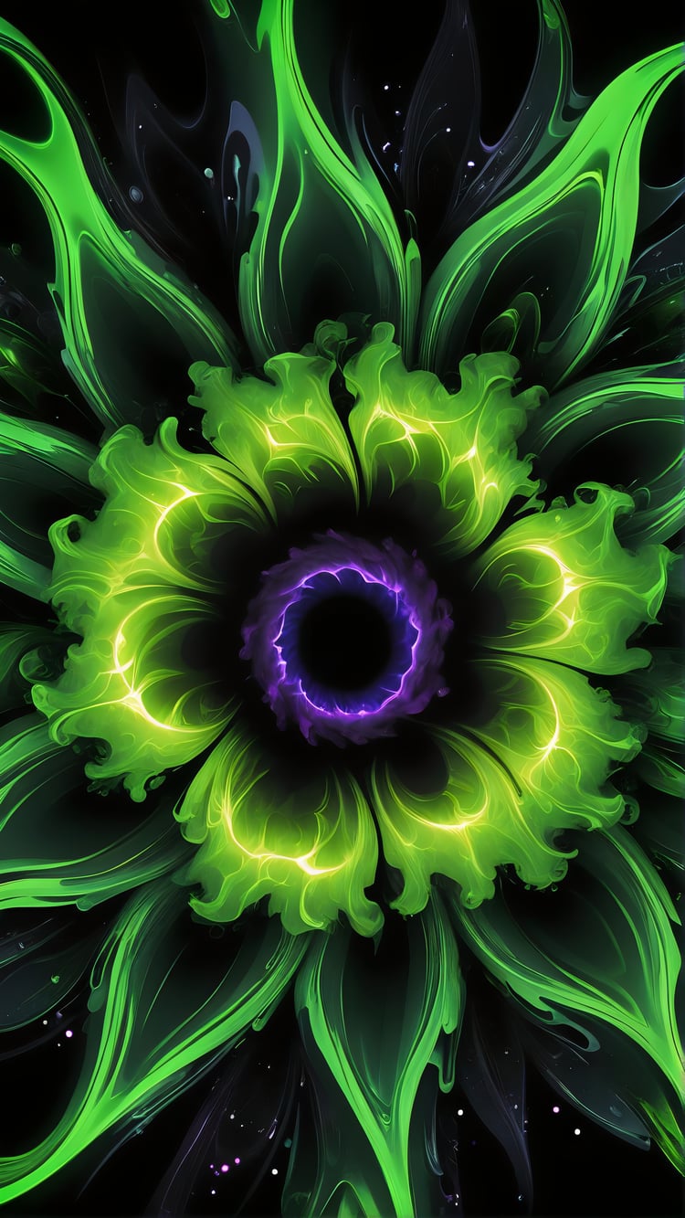 A glowing neon green mandala with smoky, ethereal details, creating a mesmerizing and dynamic design. Perfect for artistic projects, digital wallpapers, and creative designs.
