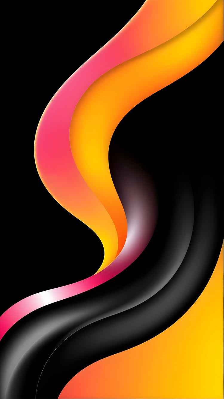 Abstract wavy flow in pink, yellow, and black, creating a vibrant and dynamic design. Ideal for digital backgrounds, artistic projects, and modern visuals.