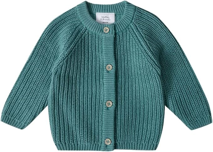Stellou & friends 100% Cotton Chunky Ribbed Knitted Cardigan for Boys & Girls Ages 0-6 Years