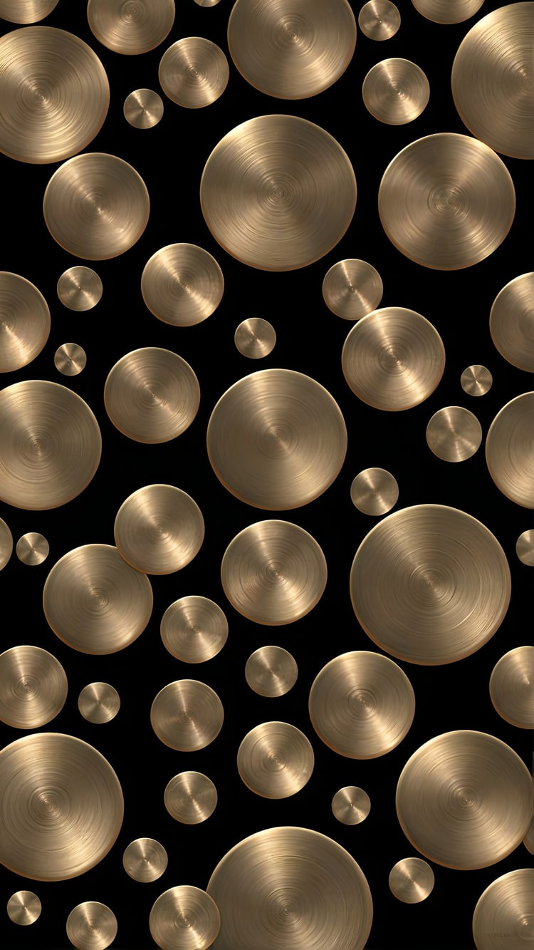 Elegant bronze circles arranged on a black background, creating a sophisticated and modern abstract design. Ideal for digital wallpapers and artistic projects.