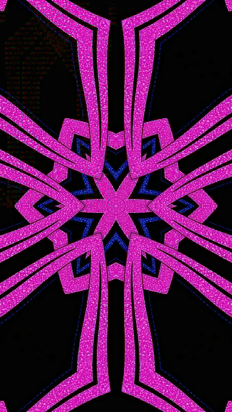 Seamless digital pattern featuring magenta and blue elements on a black background, creating a bold and modern design. Perfect for wallpapers, backgrounds, and creative projects.