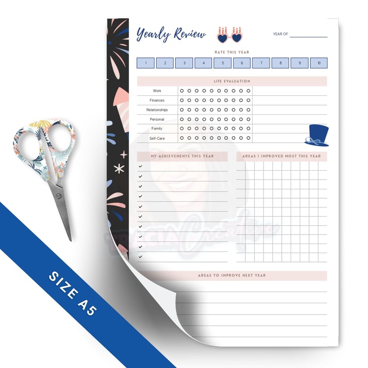 New Year Themed Yearly Review – A5 Reflection Planner