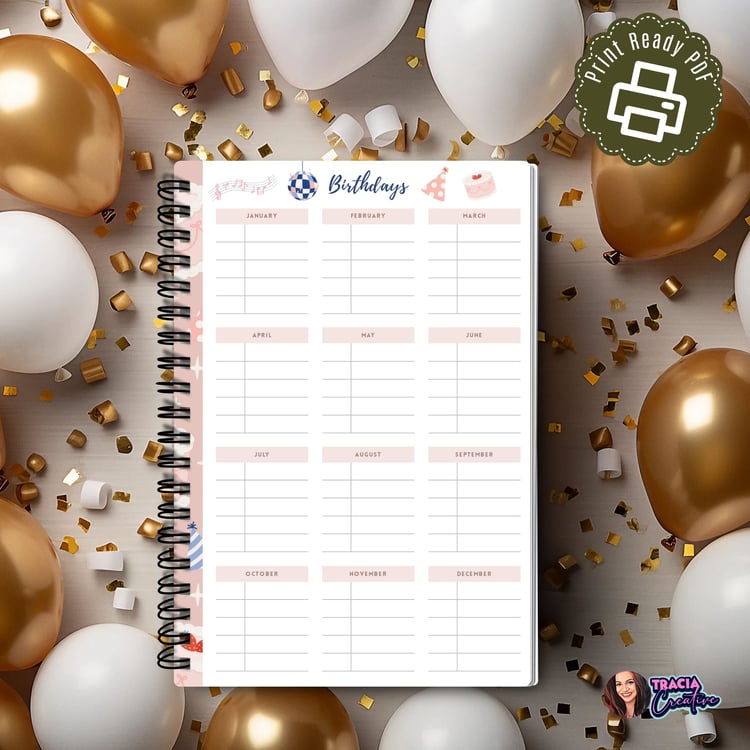 Printable Birthday Planner Insert – A5 Monthly Tracker