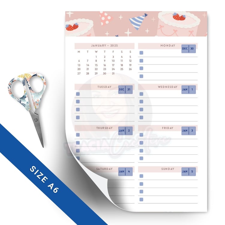 Printable 2025 Weekly Planner – A6 Size, 56 Pages
