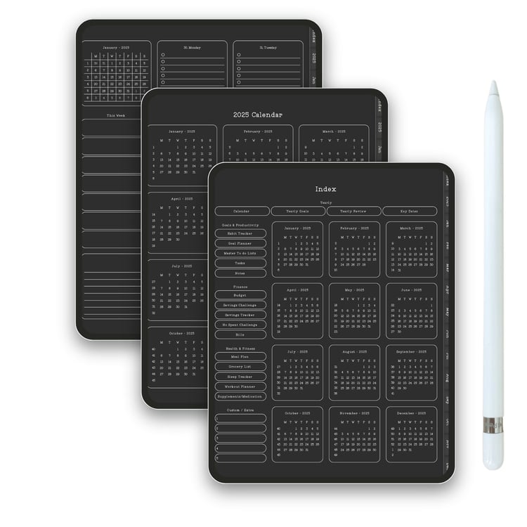 2025 Digital Planner – Google Calendar Integration in Dark Mode