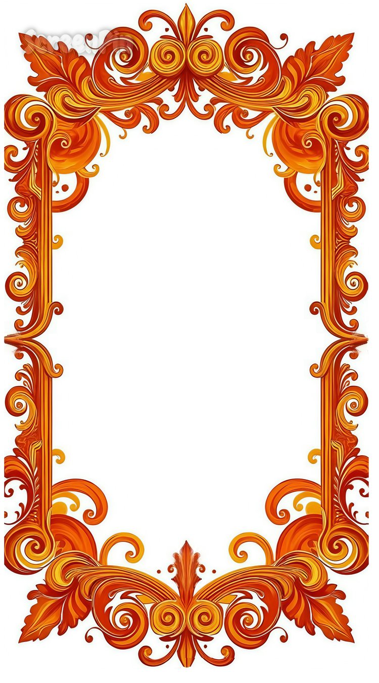 Orange floral digital frame on a white background, offering a fresh and vibrant design.