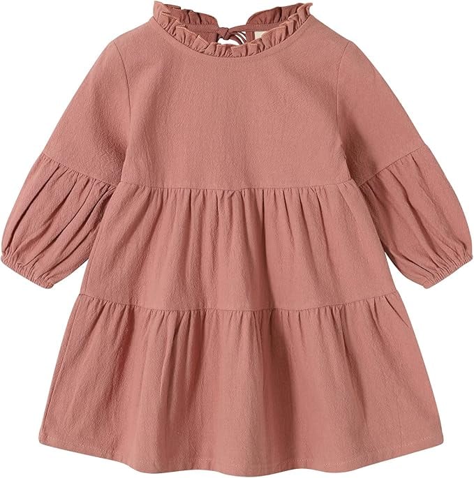 Toddler Kids Baby Girl Dress Lantern Long Sleeve Solid Color Casual Dresses Girls Fall Winter Outfit Clothes