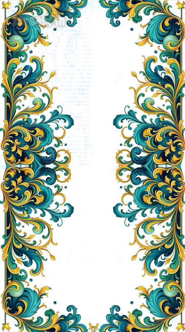 Gold and turquoise vintage floral frame, offering a luxurious and timeless design. Perfect for invitations, digital projects, and decorative elements.