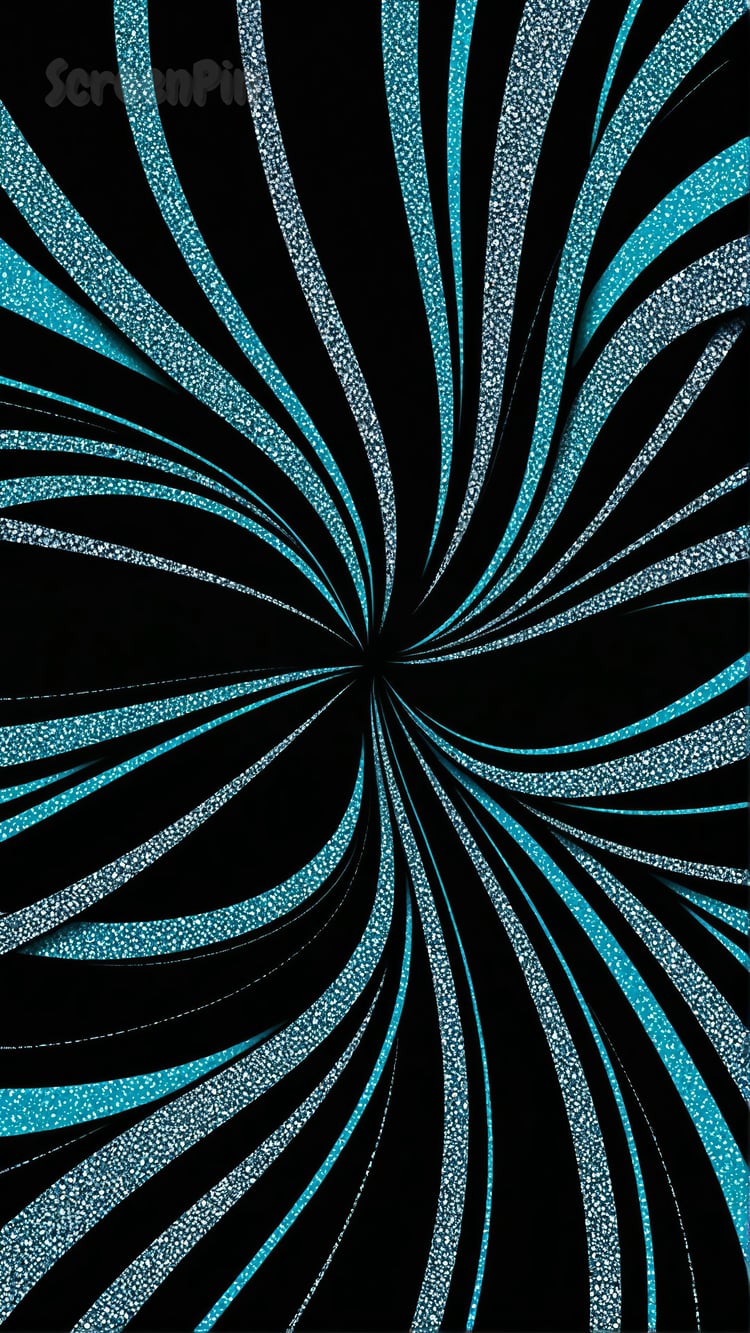 Turquoise and silver wavy tapes flowing across a black background, creating a sleek and modern abstract design. Perfect for digital wallpapers, artistic projects, and creative designs.