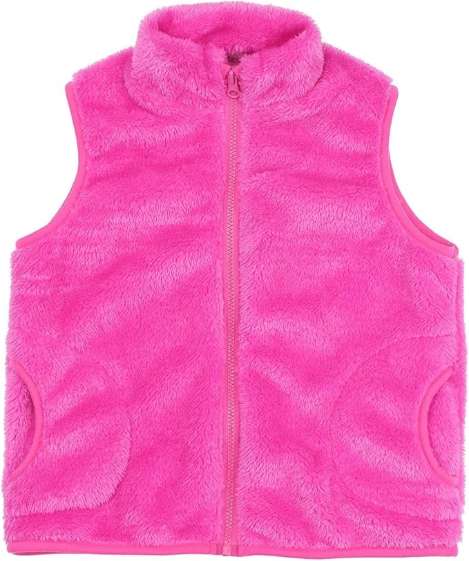 JESKIDS Girls' Boys Sherpa Fleece Vest Outwear Lightweight Solid Color Cute Jacket with Pockets 2-11 Years