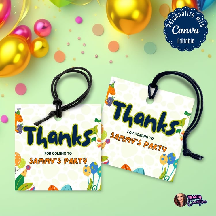 Canva Dinosaur Thank You Tag - Fun Party Favor