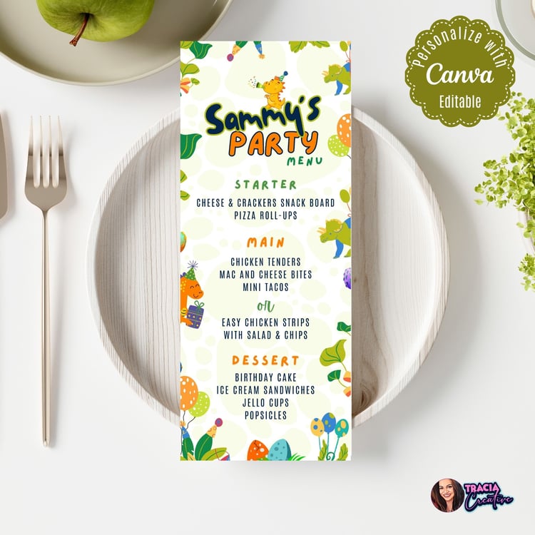 Dinosaur Kids Birthday Party Menu - Fun and Festive