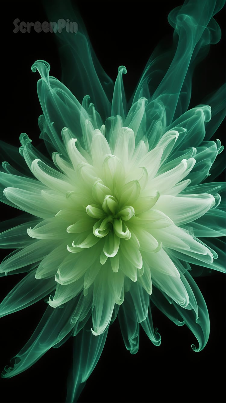 Mint smoky flower on a black background, featuring soft, flowing details for an elegant and ethereal design. Perfect for digital art, wallpapers, and creative projects.