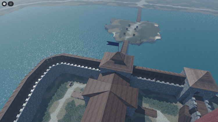 Budget-friendly Roblox asset: large medieval castle with intricate designs and a unique island setting.