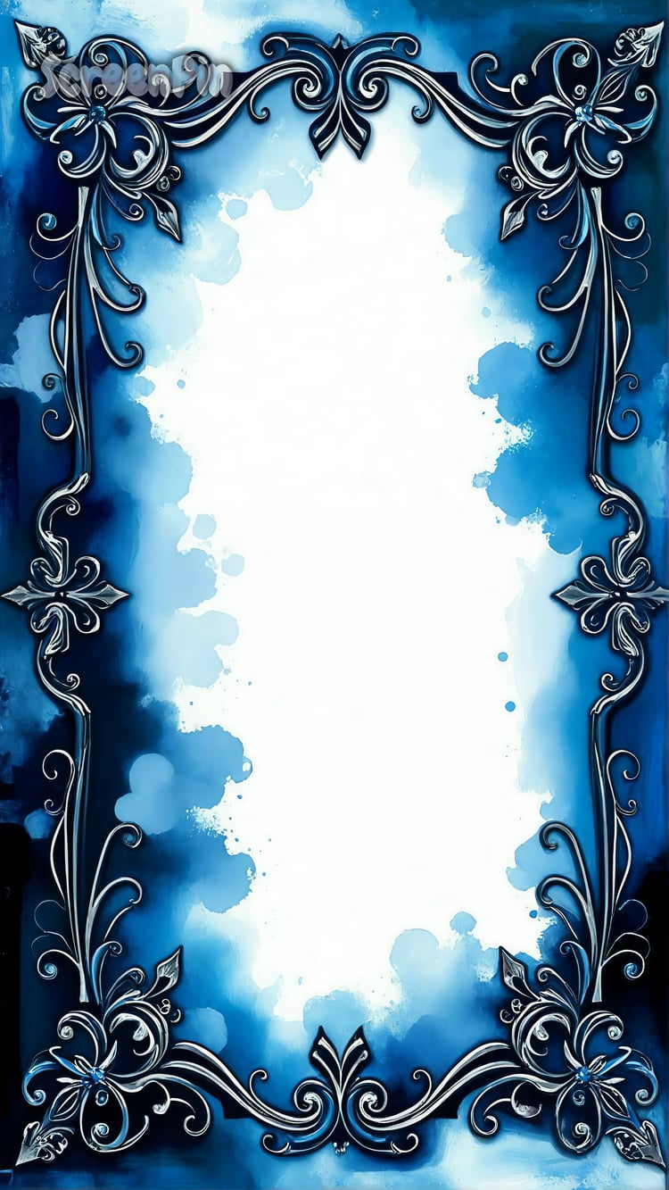Classic blue and silver text frame with elegant detailing, perfect for sophisticated invitations, greeting cards, and stylish digital projects.
