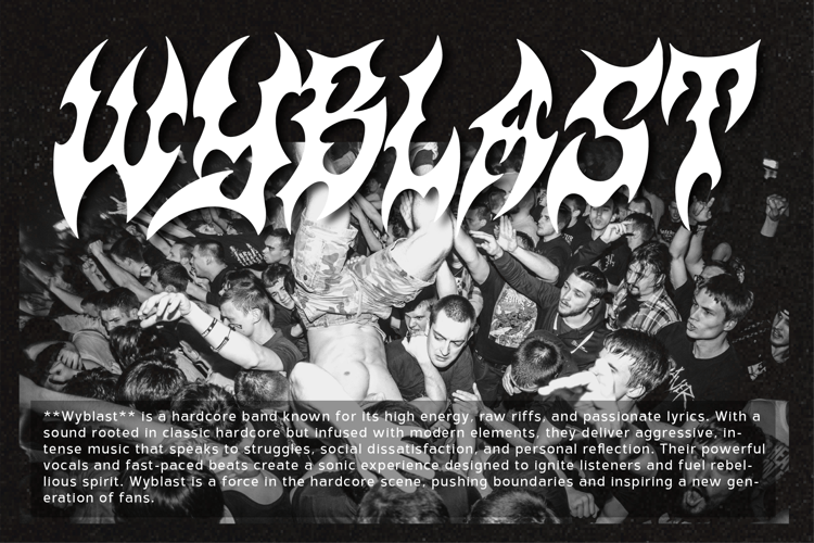 Wyshper font preview showcasing its bold and edgy crossover hardcore design. Perfect for logos, posters, and modern branding, this unique typography style enhances creativity and adds a professional touch to your projects.