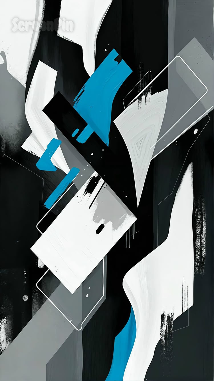 Abstract painting featuring azure, white, and black tones, creating a dynamic and modern design. Perfect for digital art, contemporary projects, and creative backgrounds.