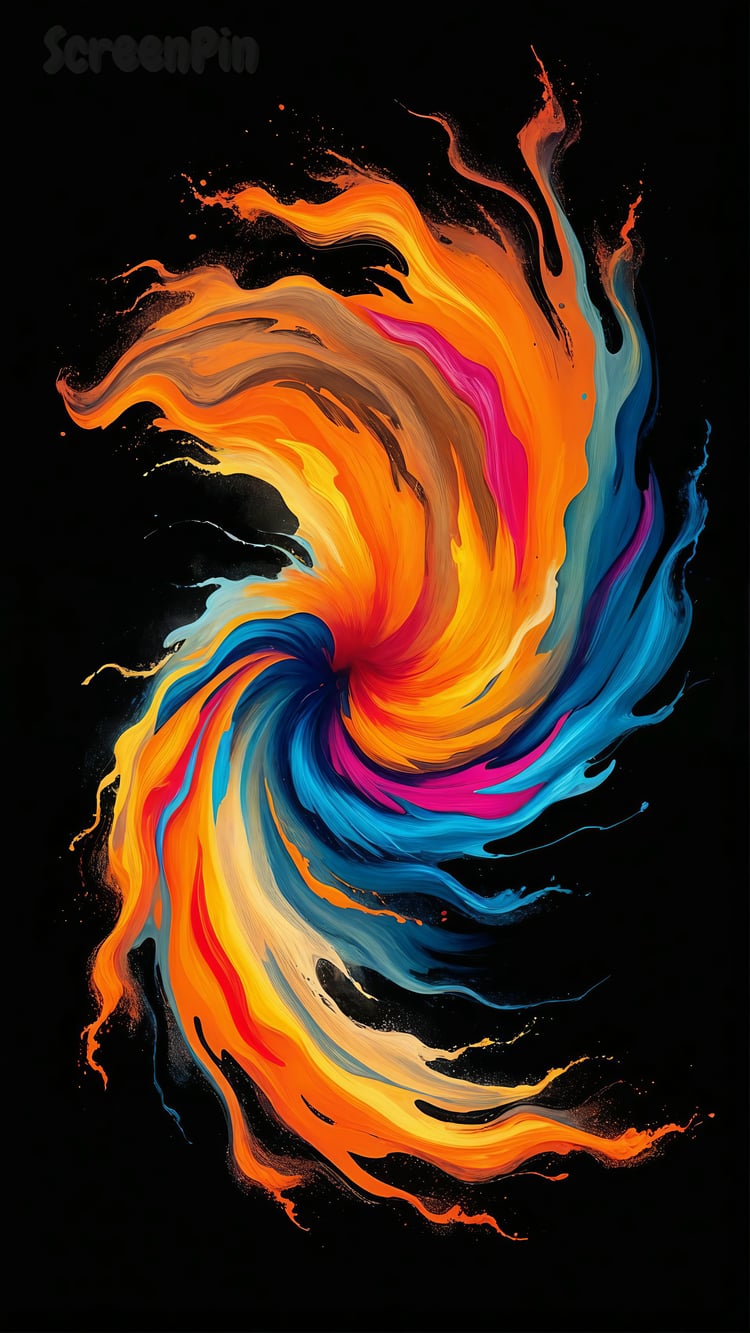 Colorful vortex energy swirl painting on a black background, featuring vibrant and dynamic motion. Perfect for digital art, creative projects, and modern designs.