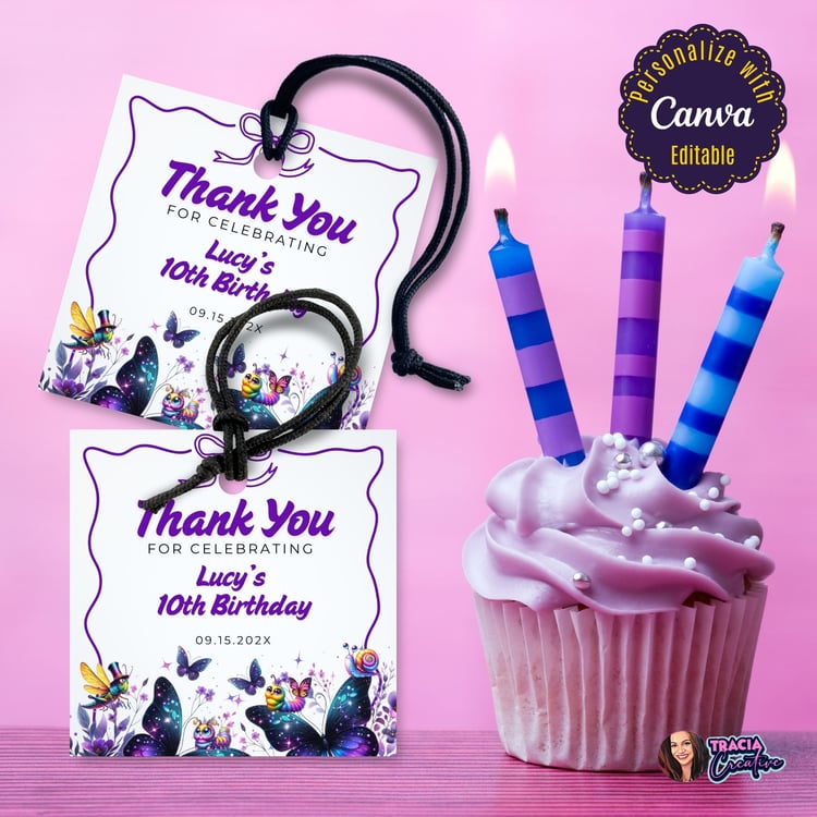 Printable Purple Butterfly Thank You Tag – 2x2” Design