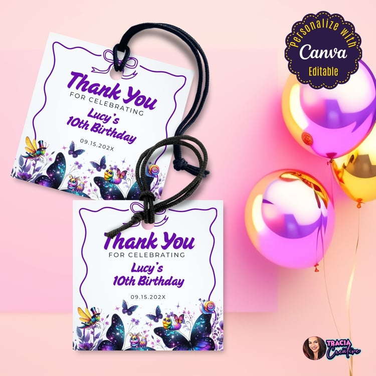 Printable Purple Butterfly Thank You Tag – 2x2” Design