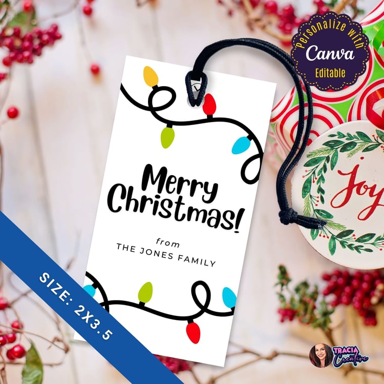 Editable Merry Christmas Gift Tag – Printable 2x3.5