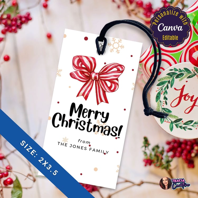 Printable Bow Merry Christmas Gift Tag – Festive Design