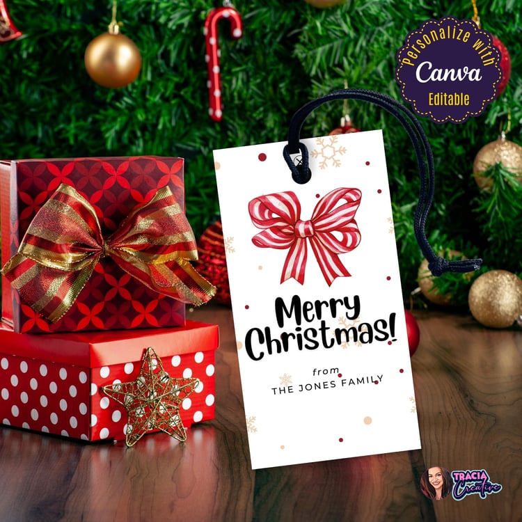 Printable Bow Merry Christmas Gift Tag – Festive Design