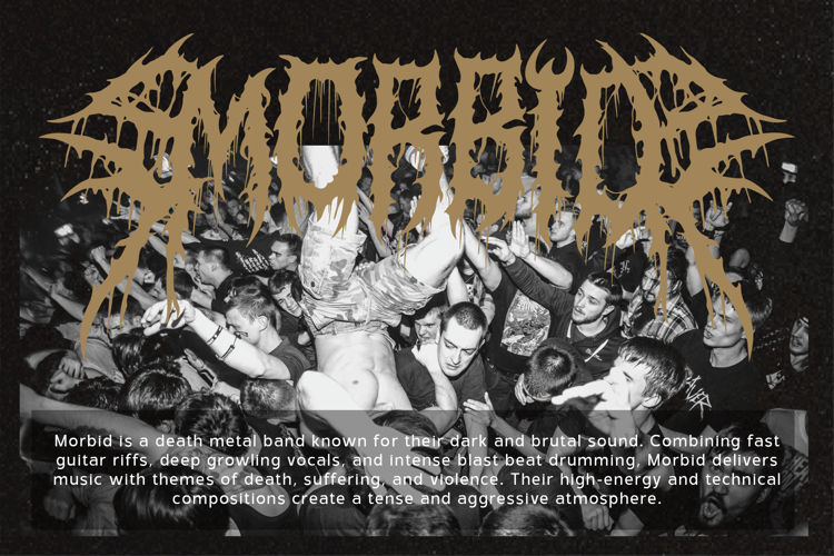 Smorden metal font with dripping and sharp gothic design, perfect for band logos, album covers, and dark-themed artworks.