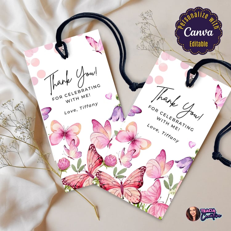 Editable Pastel Butterflies Thank You Tag – Digital Download