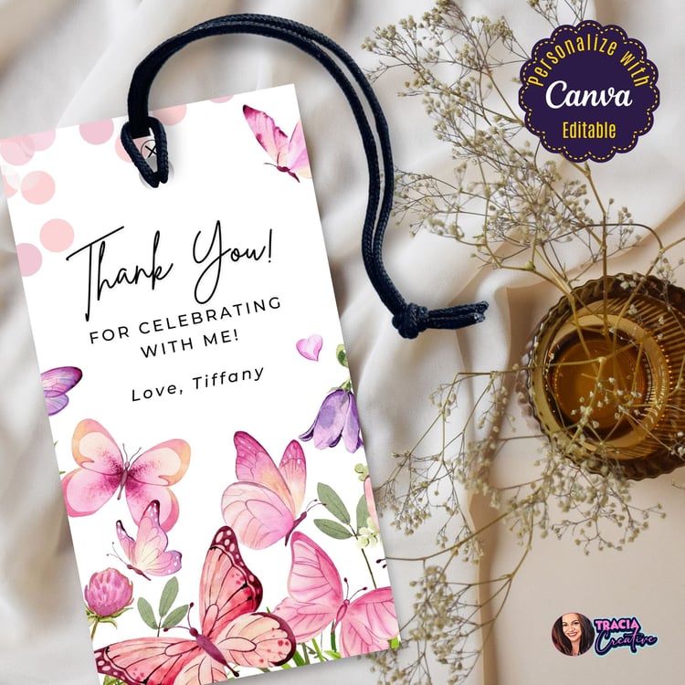 Editable Pastel Butterflies Thank You Tag – Digital Download