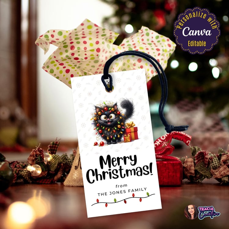 Funny Cat Merry Christmas Gift Tag – 2x3.5 Printable