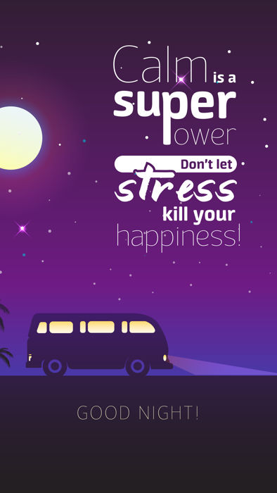 Good night status with quote Calm is a super power don't let stress kill them your happiness
