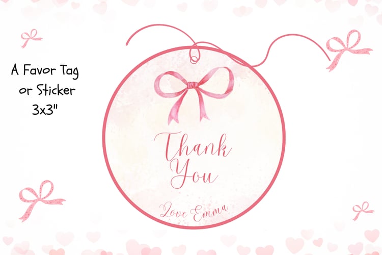 Pink Bow Favor Tag or Sticker,
