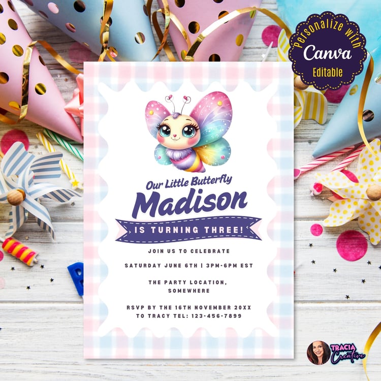 Our Little Butterfly Kids Birthday Invitation – Digital Download PDF