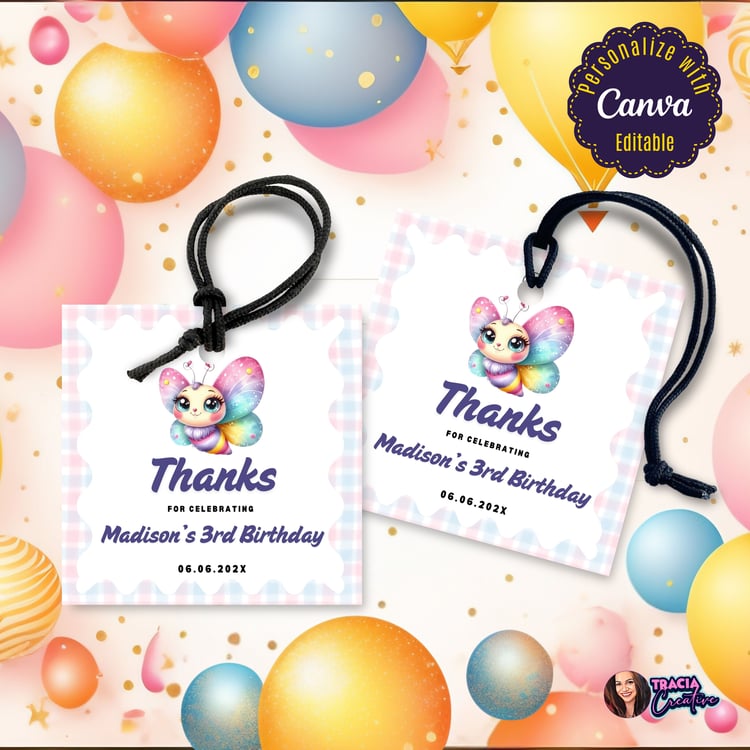 Canva Our Little Butterfly Thank You Tag – 2×2″ Digital Download PDF