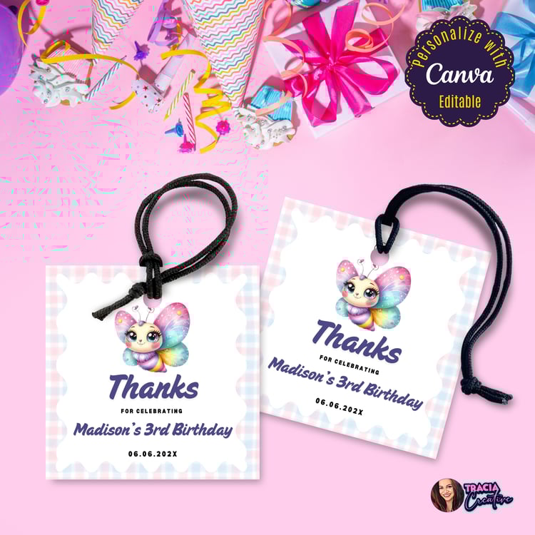Canva Our Little Butterfly Thank You Tag – 2×2″ Digital Download PDF