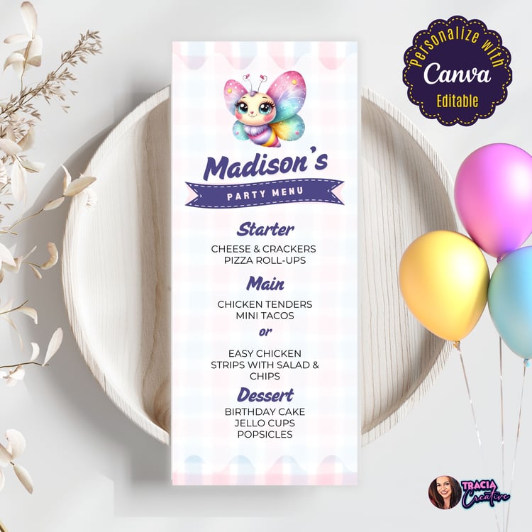 Our Little Butterfly Birthday Party Menu – 3.75x9 Digital Download