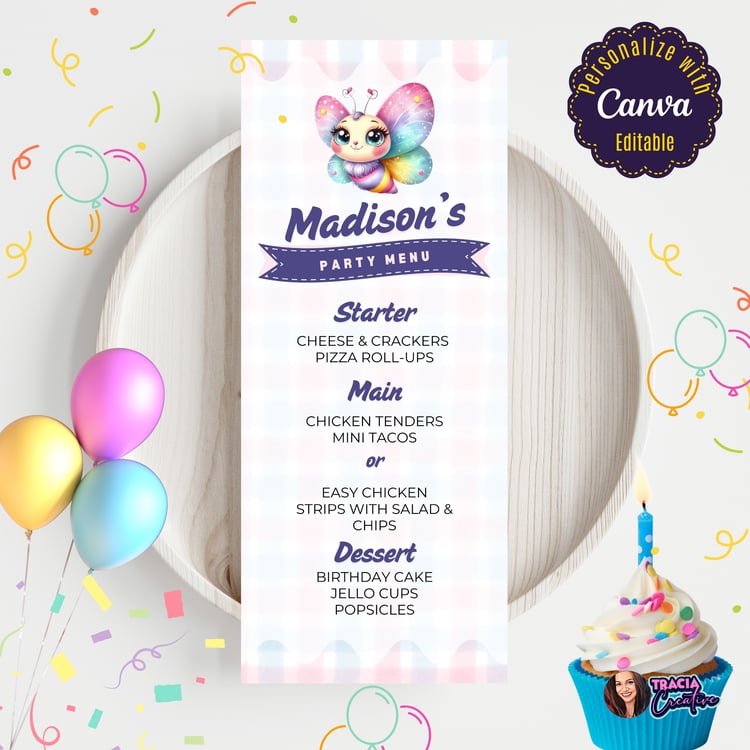 Our Little Butterfly Birthday Party Menu – 3.75x9 Digital Download