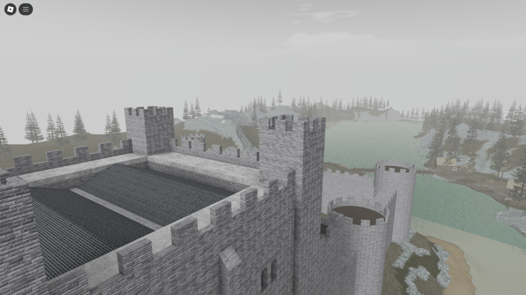 Water-surrounded Roblox castle map offering a strategic and immersive medieval experience.