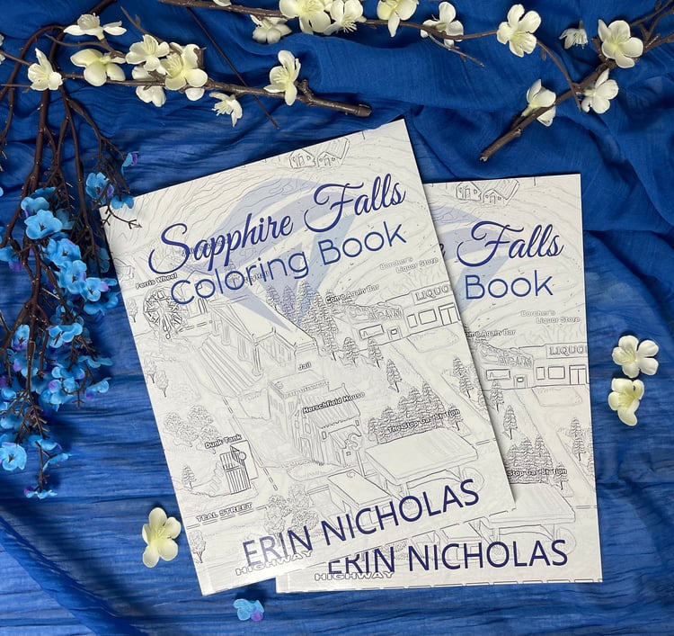 Sapphire Falls Coloring Books displayed