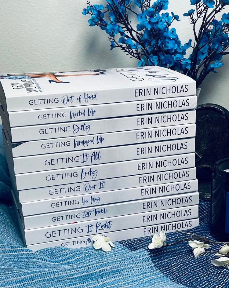 Paperback spines of entire Sapphire Falls series by Erin Nicholas