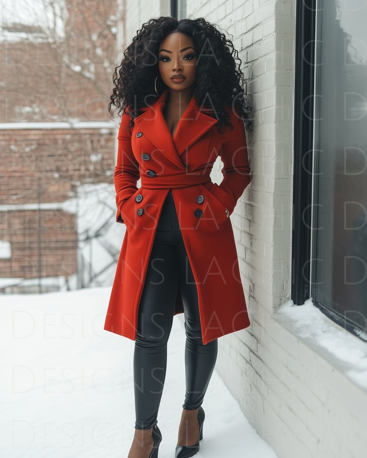Black Women Winter Fashion Stock Photos | Black Woman Wearing Burnt Orange Winter Coat