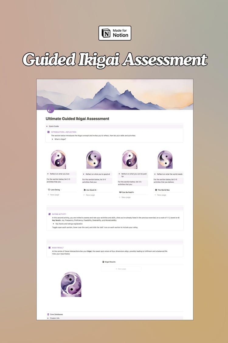 Free Notion Template: Guided Ikigai Assessment. Find Your Purpose
