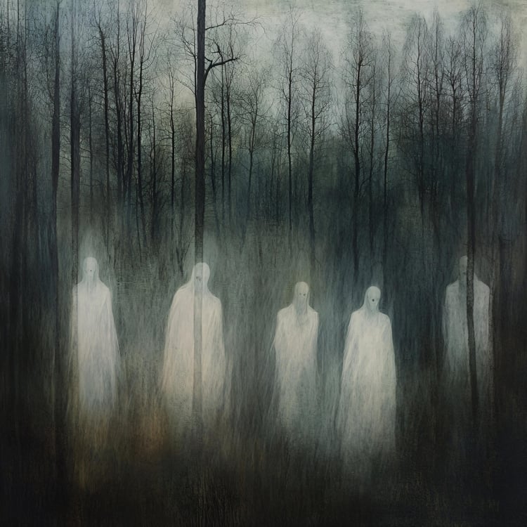 ghost art ghost printable art mystical art spooky trees eerie art creepy forest ghostly woodland haunted woods