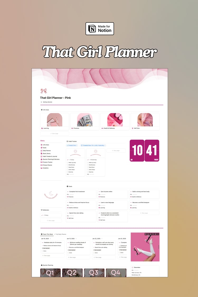 Aesthetic Notion Template - That Girl Planner