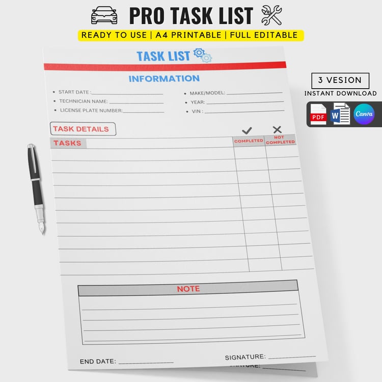 Auto Mechanic Task List