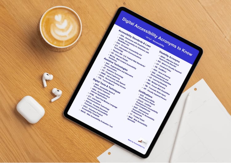 a tablet device with digital accessibility acronyms cheat sheet